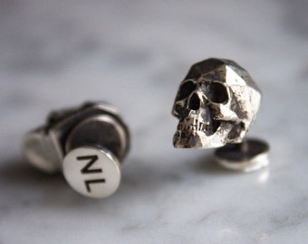 Silver Skull Cufflinks / Sterling Silver Goth Halloween Skull Cuff Links, Groom Gifts