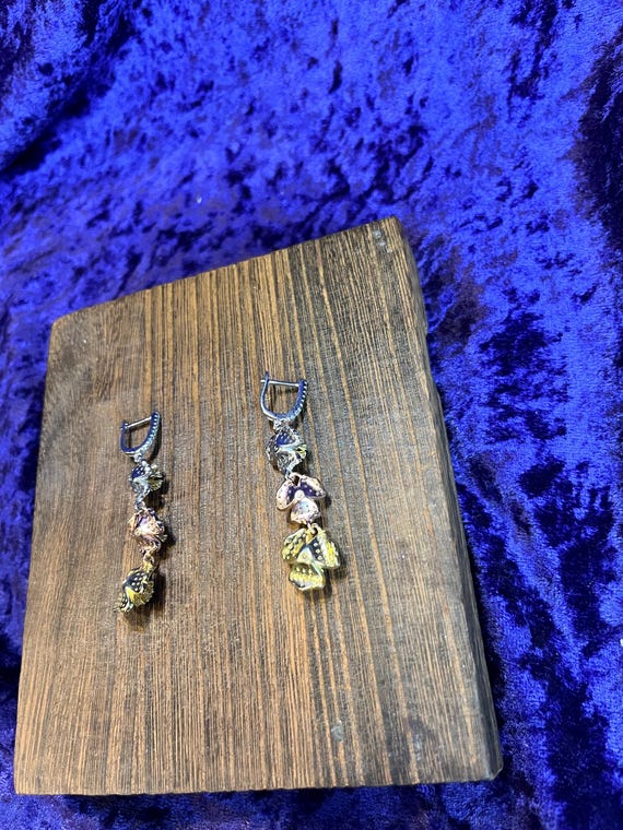 CZ Multicolored Triple Flower Dangle Earrings - image 8