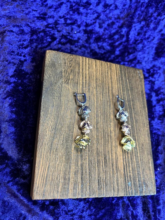 CZ Multicolored Triple Flower Dangle Earrings - image 7