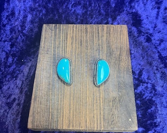 Vintage Sterling Silver and Turquoise Clip-on Earrings, Super Cute Unsigned.