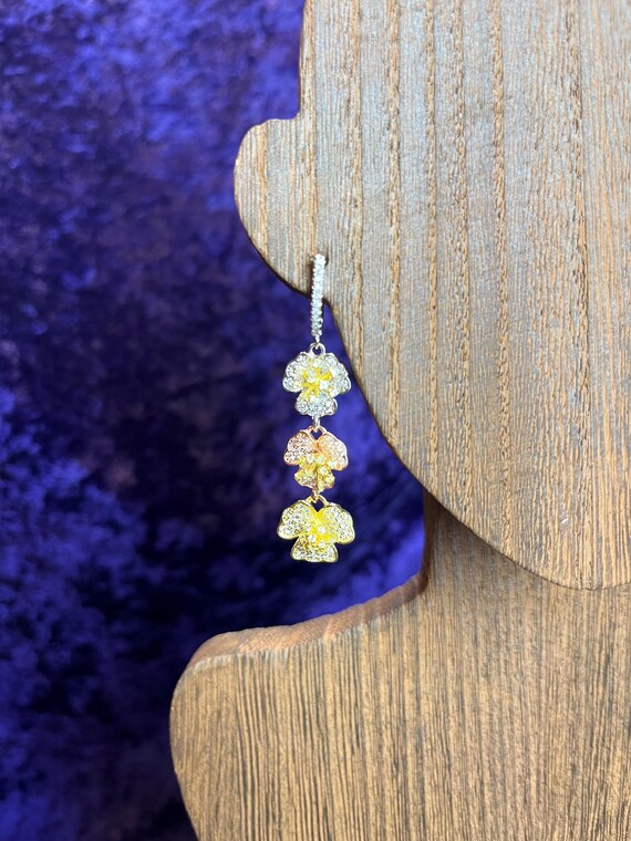 CZ Multicolored Triple Flower Dangle Earrings - image 2