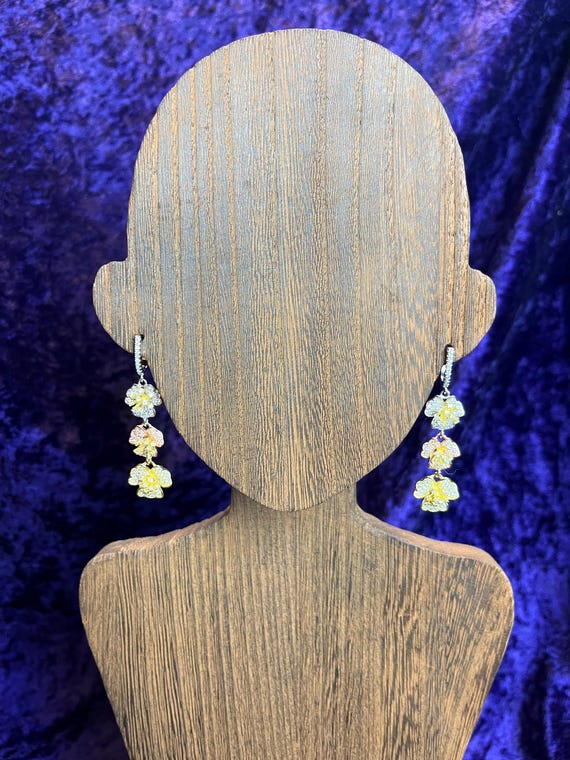 CZ Multicolored Triple Flower Dangle Earrings - image 1