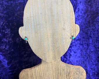 Vintage Sterling Silver Stamped Stud Cross Turquoise Earrings Southwestern Earrings