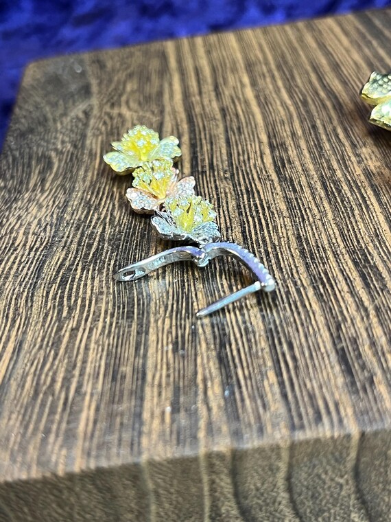 CZ Multicolored Triple Flower Dangle Earrings - image 9