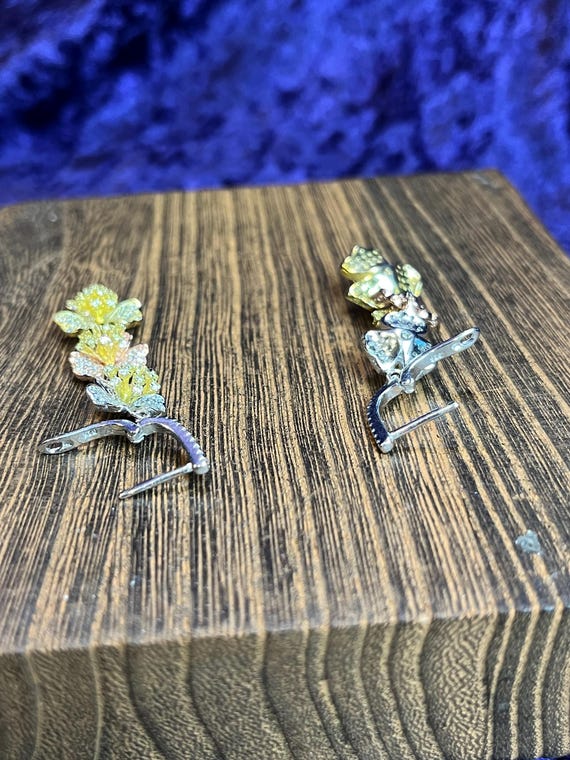 CZ Multicolored Triple Flower Dangle Earrings - image 10