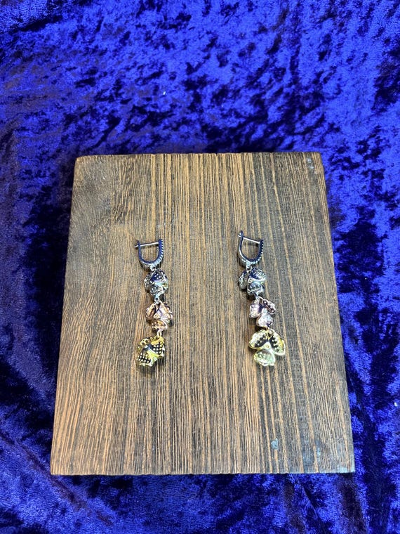 CZ Multicolored Triple Flower Dangle Earrings - image 6