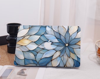 Blue Stained Glass Flower All New MacBook Case Protective Case Laptop Cover For MacBook Air 13/15,Macbook Pro 14 Mac Case,Pro 16 Case 2025