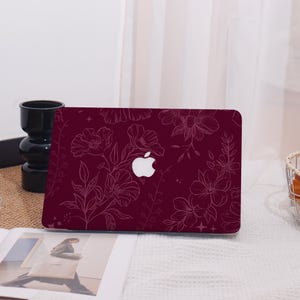 Dark Purple Floral Line All New MacBook Case Protective Case Laptop Cover For MacBook Air 13/15,Macbook Pro 14/15 Mac Case,Pro 16 Case 2025