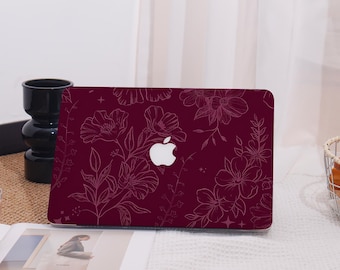 Dark Purple Floral Line All New MacBook Case Protective Case Laptop Cover For MacBook Air 13/15,Macbook Pro 14/15 Mac Case,Pro 16 Case 2025