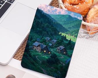 Mountain Village Illustration All New Kindle Case With Hand Strap for Paperwhite 1/2/3, Paperwhite Cover for Kindle 11th,Kindle Acrylic Case