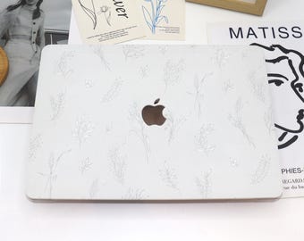 White Floral Print MacBook Case Hard Protective Case Laptop Cover for MacBook Air 13 Macbook Pro 13 14 16 15 Air 13 12 Inch Mac Case NC0292