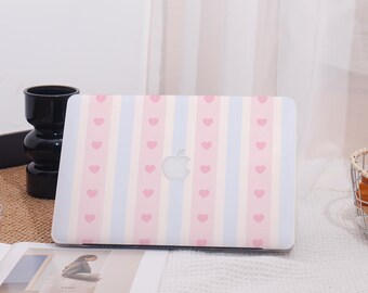 Pink Heart Stripes All New MacBook Case Protective Case Laptop Cover For MacBook Air 13/15,Macbook Pro 14/15 Mac Case,Pro 16 Case 2023/2024