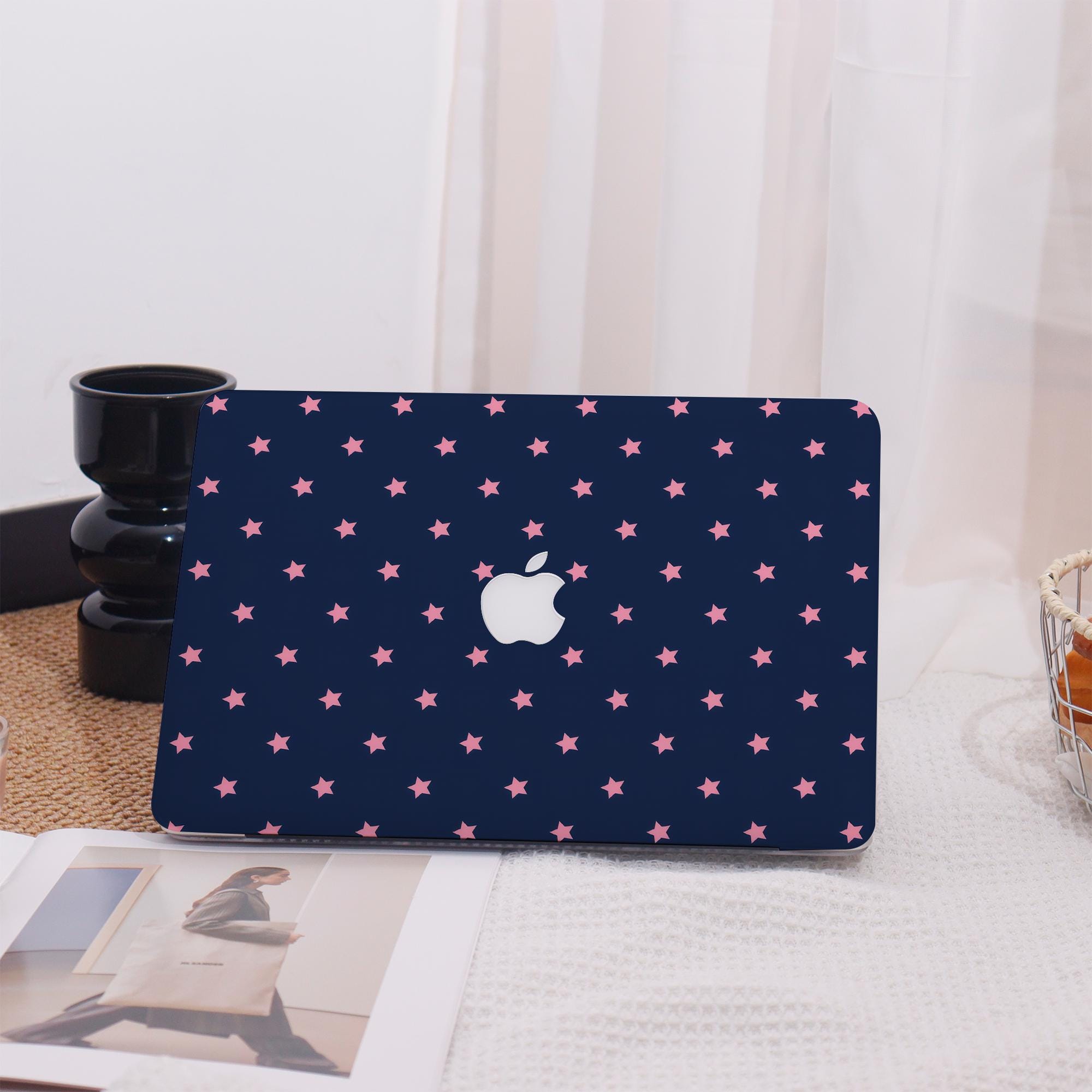 Pink Stars on Navy All New MacBook Case Protective Case Laptop Cover For MacBook Air 13/15,Macbook Pro 14/15 Mac Case,Pro 16 Case 2023/2024
