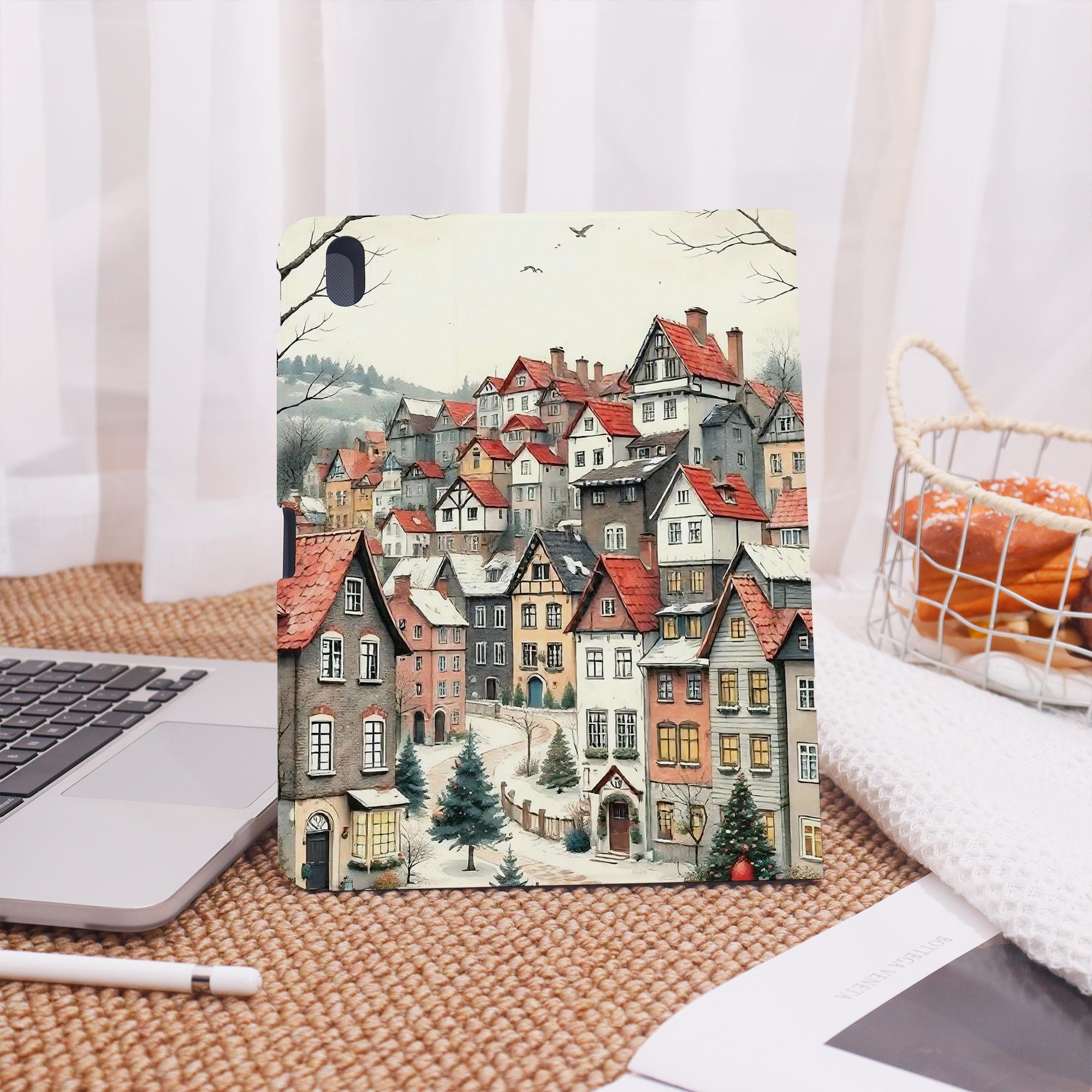 Vintage Town Illustration iPad Case With Pen Holder for 2025 Air 7-13 ...