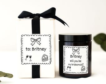 Bridesmaid Proposal Candle, Whimsical Will You Be My Bridesmaid Gift, Black White Modern Maid of Honour Proposal Gift