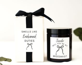 Personalised Bridesmaid Proposal Candle Gift – Will You Be My Bridesmaid/Maid of Honour Smells Like Bridesmaid Duties Hand-Poured Soy Candle
