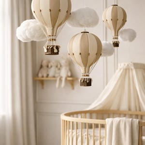 Set of 3 Beige & Cream Hot Air Balloons – Personalized Nursery Decor | Baby Shower | First Birthday | Christening Gift