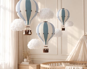 3er-Set Heißluftballons in Grün, Mint und Creme – Personalisierte Kinderzimmerdekoration | Babyparty | Erster Geburtstag | Taufgeschenk