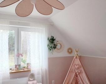 Flower Ceiling Light – Kids Room Pendant Lamp, Nursery Lighting, Linen Girl Bedroom Decor