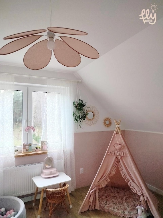 Flower Ceiling Light – Kids Room Pendant Lamp, Nursery Lighting, Linen Girl Bedroom Decor