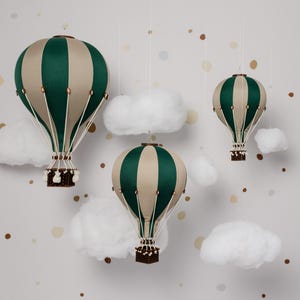 Globo aerostático personalizado en color verde oscuro y beige con letra personalizada | Decoración de pared para guardería | Regalo de baby shower | Primer cumpleaños | Bautizo
