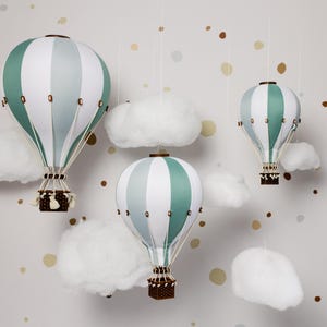Globo aerostático personalizado verde, menta y blanco con letra personalizada | Decoración de pared para guardería | Regalo de baby shower | Primer cumpleaños | Bautizo