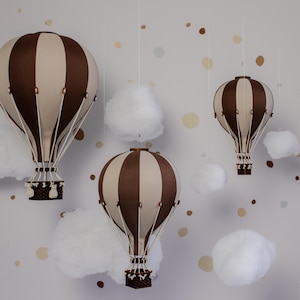Cioccolato personalizzato - Mongolfiera beige con lettera personalizzata | Decorazione da parete per la cameretta dei bambini | Regalo per baby shower | Primo compleanno | battesimo