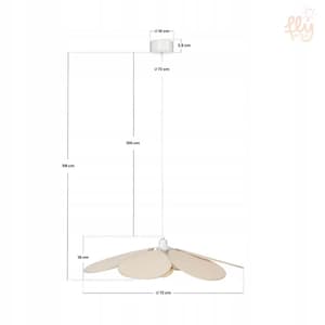 May include: A white ceiling light fixture with a flower-like design. The fixture has a diameter of 28 inches and hangs 46 inches from the ceiling. The light's canopy is 4 inches wide and 1 inch tall.