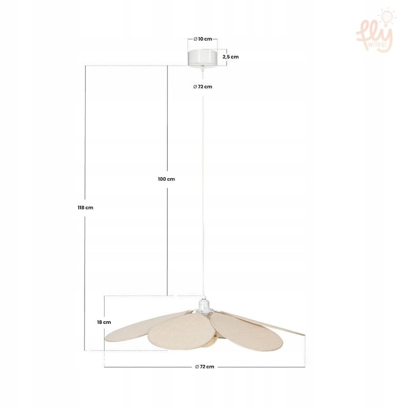 May include: A white ceiling light fixture with a flower-like design. The fixture has a diameter of 28 inches and hangs 46 inches from the ceiling. The light's canopy is 4 inches wide and 1 inch tall.