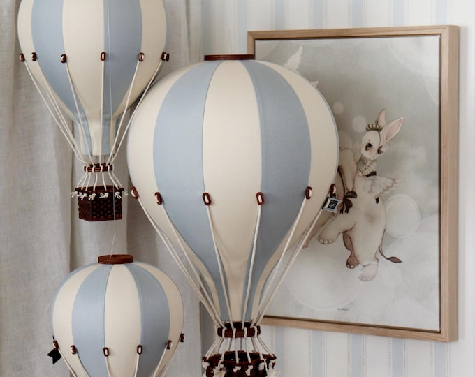 Hot Air Balloon Pastel Blue - Cream Personalized with Custom Letter | Nursery Wall Decor | Baby Shower Gift | First Birthday | Christening