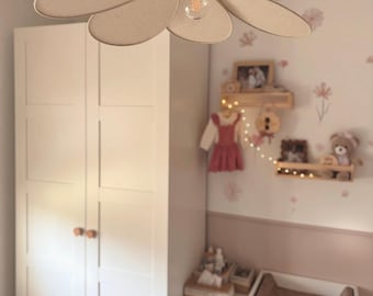 Flower Ceiling Light for Kids Room – Linen Pendant Lamp, Pink or Beige Nursery Lighting, Girl Bedroom Boho Decor, Whimsical Nursery Lighting