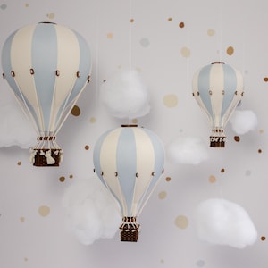 Globo Aerostático Azul Pastel - Crema Personalizado con Letra Personalizada | Decoración de pared para guardería | Regalo de baby shower | Primer cumpleaños | Bautizo