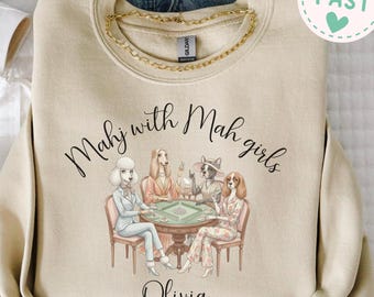 Custom Mahjong Group Sweatshirt, Funny Mahjong Gift Personalized, Game Night Day Mahjong Crewneck, Mahj Player Gifts For Women Friend