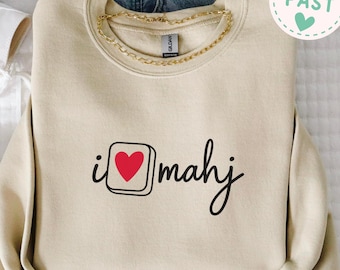 Mahj With Heart Sweatshirt, Mahjong Game Night Crewneck, Mahjong Lover Gift, Mahjong Group Sweater For Mahj Tournament