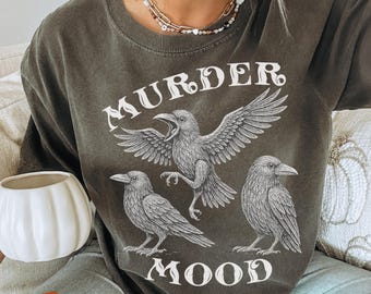 Crow Shirt Comfort Colors, Dark Academia Blackbird T-Shirt, Gothic Raven Gift, Halloween Tee