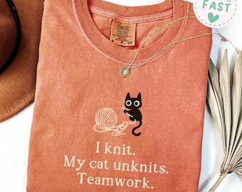 Funny Crochet Cat Shirt, Comfort Colors® Knitting Cat Lover Tee, Gift For Cat Mom, Yarn Lover Shirt, Crochet Gift, Knitting Humor Tee