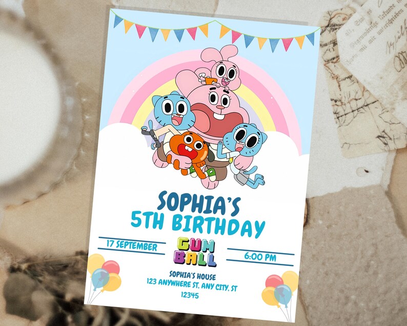 The Amazing World of Gumball Birthday Invitation Editable Template ...