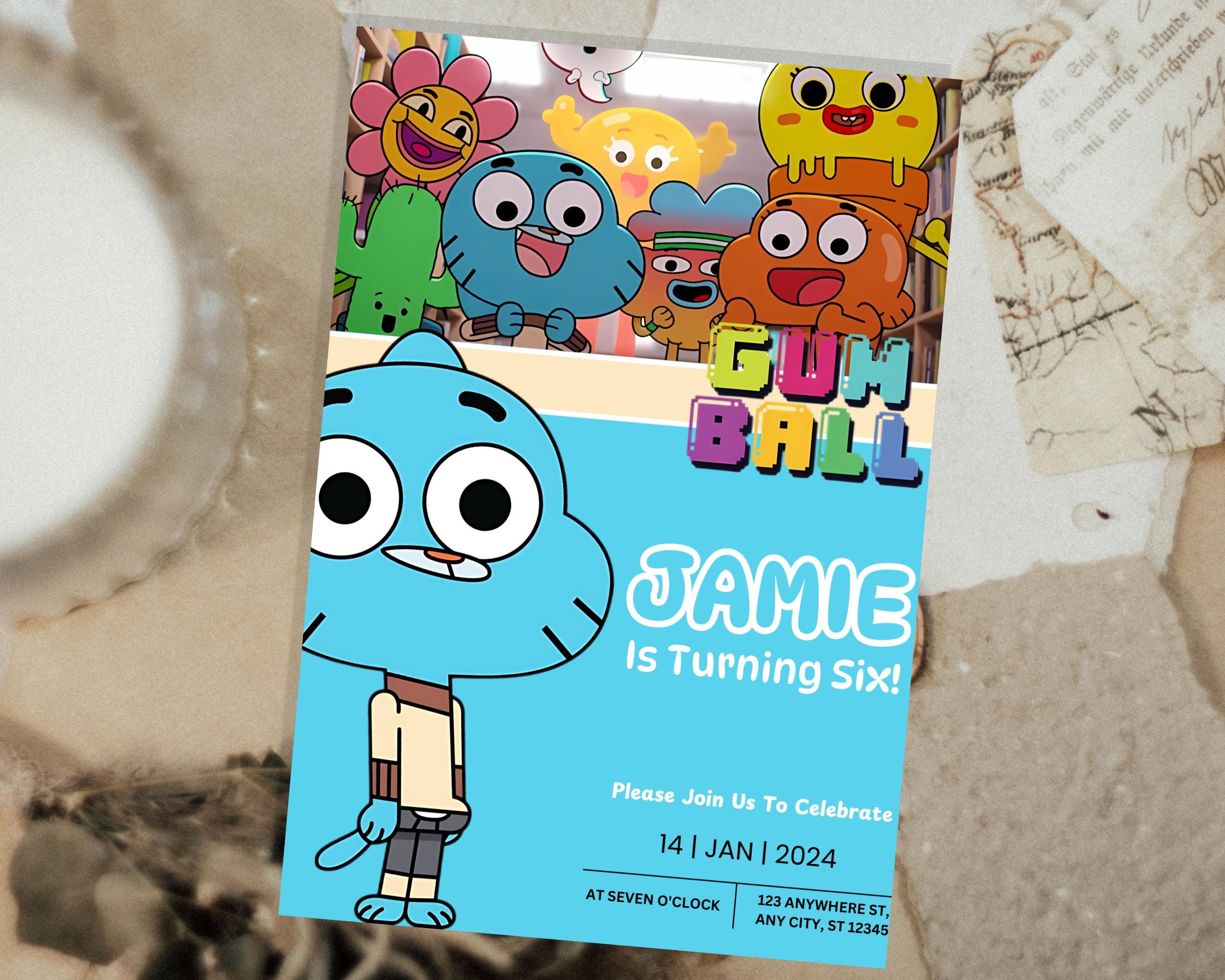 Birthday Invitation Gumball Editable Template Digital Party Invitation ...