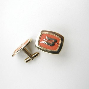 Vintage Vermeil Sterling Silver Rectangular  Cufflinks With Enamel Imitation