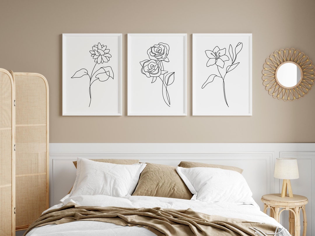 Minimalist Floral Line Art Prints, Set of 3 (digital Download) - Etsy UK