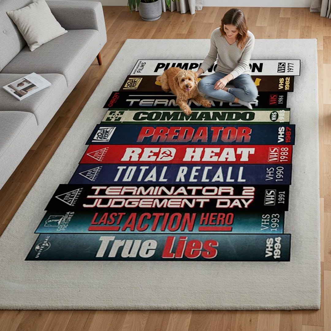 Arnold Schwarzenegger VHS Rug – Retro Action Movie Rug, Soft Washable ...