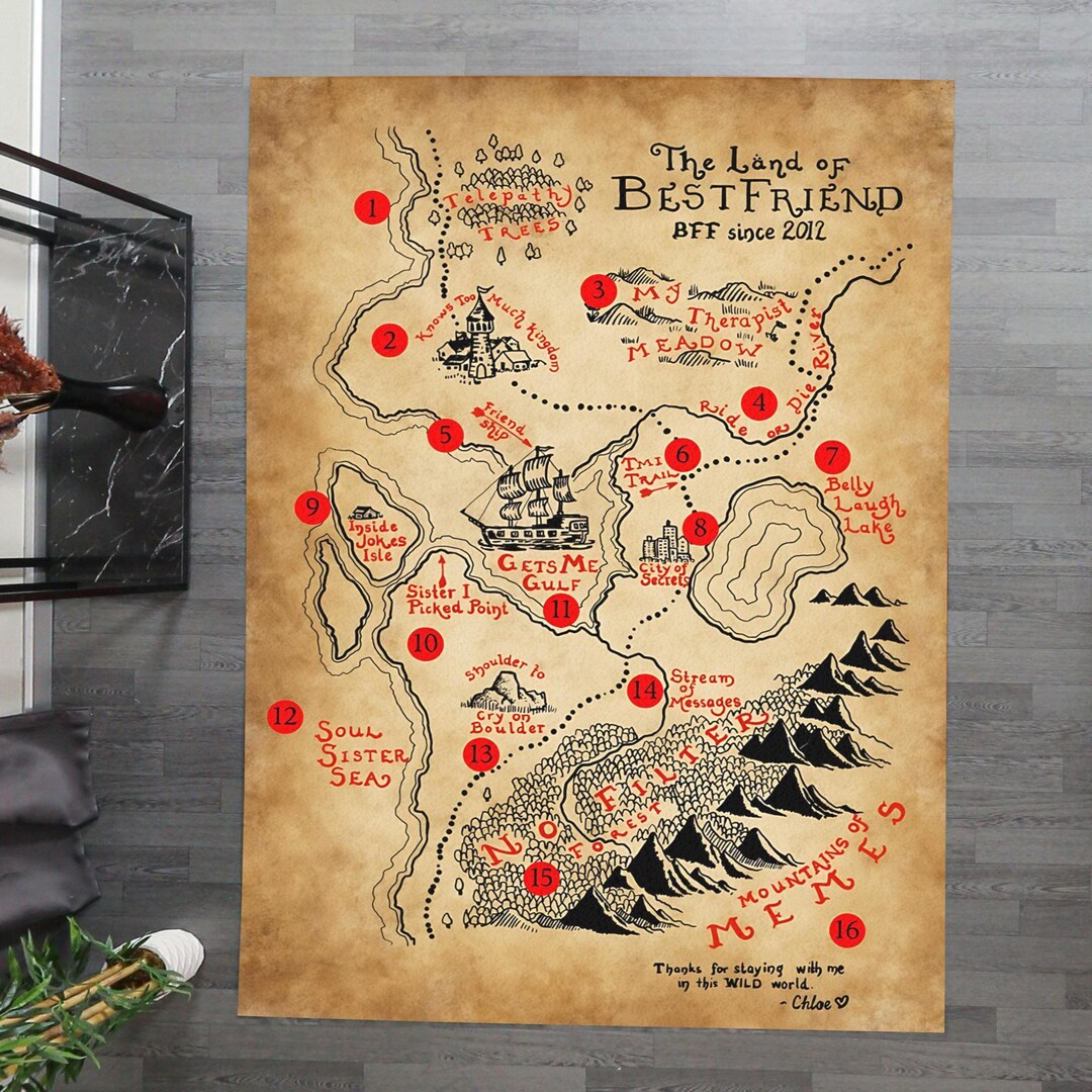 Friendship Map Rug, Antique Style Best Friend Gift, Custom BFF Room ...