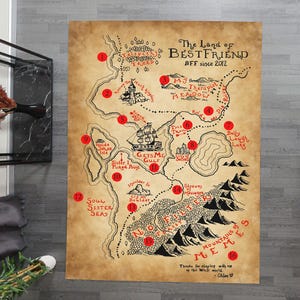 Vloerkleed vriendschapskaart, cadeau beste vriend antieke stijl, kamerdecor op maat BFF, vloerkleed grappige schatkaart, uniek cadeau bestie, tapijt ouderwetse kaart
