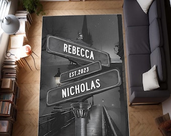 Custom Rug Street Sign, Personalized Rug, Name Rug, Washable Non Slip Rug