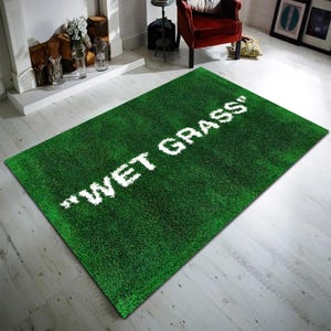 Wet Grass Theme Rug, Personalized Funny Grass Design Area Rug for Living Room, Washable Rug, Non slip Rug, Green Grass Carpet Floor Mat