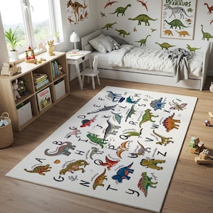 Alfombra infantil de dinosaurios, lavable con base ABC, antideslizante, educativa.