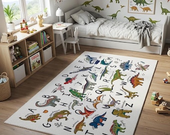 Dinosaur Kids Rug, Washable ABC Rug, Non Slip Based Rug, Educational Play Rug Mat