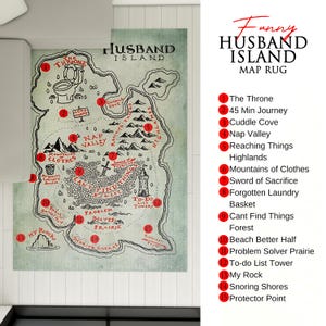 Tapis carte de l'île de mari drôle, meilleur cadeau pour mari, tapis de sol unique pour homme des cavernes, tapis de salon ou de bureau, cadeau d'anniversaire ou d'anniversaire