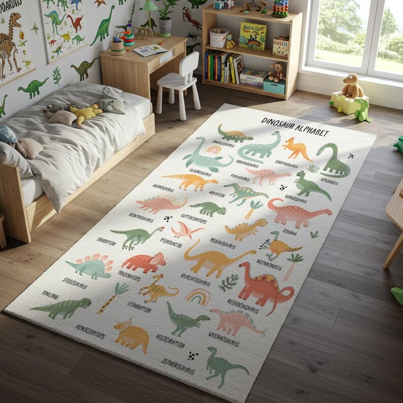 Montessori Dinosaur Learning Rug for Kids Room, Soft Quiet Area Alphabet Carpet for Toddler Floor Play, Preschool Dino Mat Decor, montessori dino rug, learning floor mat, soft abc carpet, dinosaur play mat, toddler montessori rug, quiet play rug, baby floor alphabet, preschool dino mat, pastel kids rug, machine washable rug, montessori kids decor, toddler dino carpet, educational dino rug, soft learning rug, calming nursery rug, montessori play mat, abc dinosaur carpet, alphabet dinosaur rug