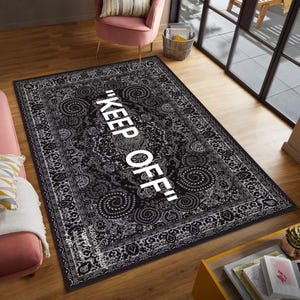 Black Keep Off Rug, Washable Rug, Non slip rug, Area rug, Home Decor Carpet, Custom Birthday Gift, Keep Off Design Housewarming Gift for her